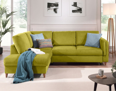 Canapé d'angle gauche convertible 5 places en velours Brooke