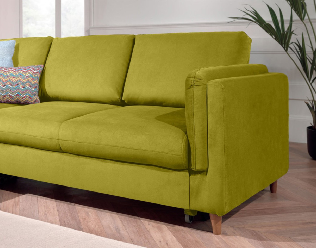 Canapé d'angle gauche convertible 5 places en velours Brooke