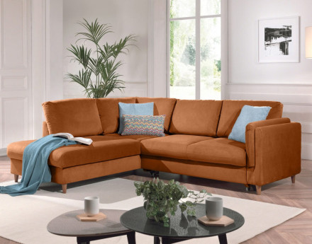 Canapé d'angle gauche convertible 5 places en velours Brooke