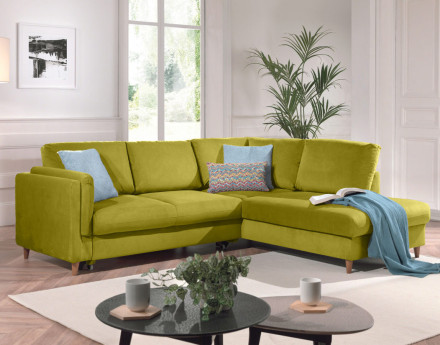 Canapé d'angle droit convertible 5 places en velours Brooke