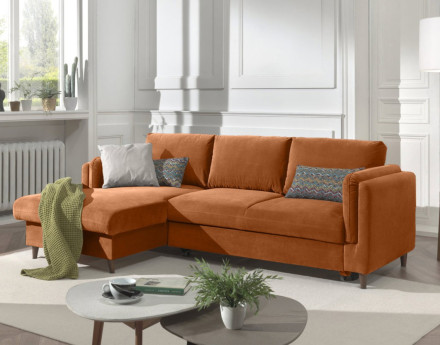 Canapé d'angle gauche convertible avec coffre 4 places en velours Brooke