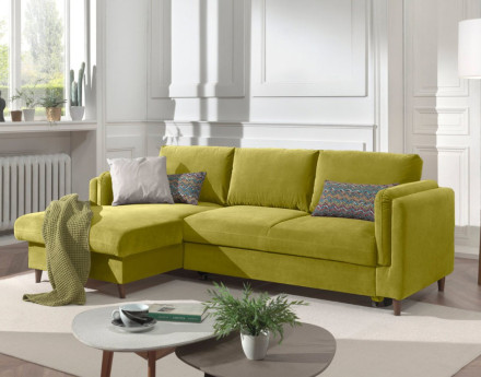 Canapé d'angle gauche convertible avec coffre 4 places en velours Brooke