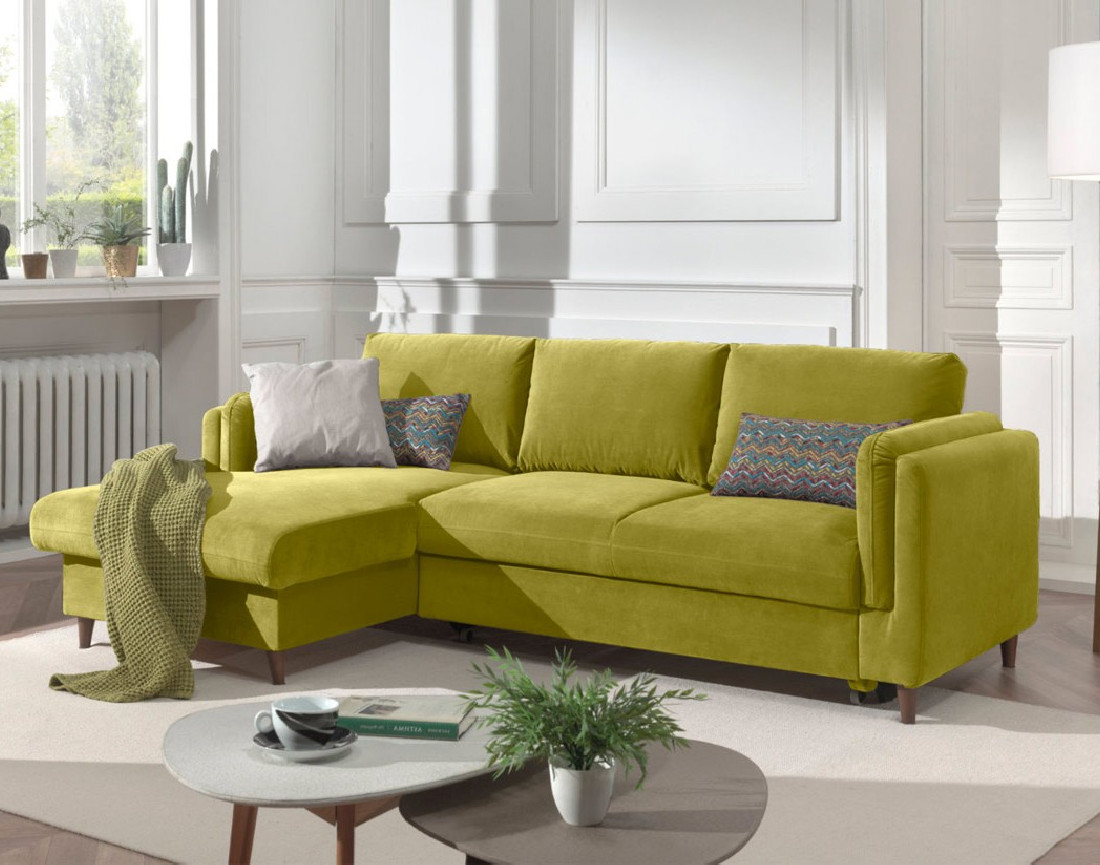 Canapé d'angle gauche convertible avec coffre 4 places en velours Brooke