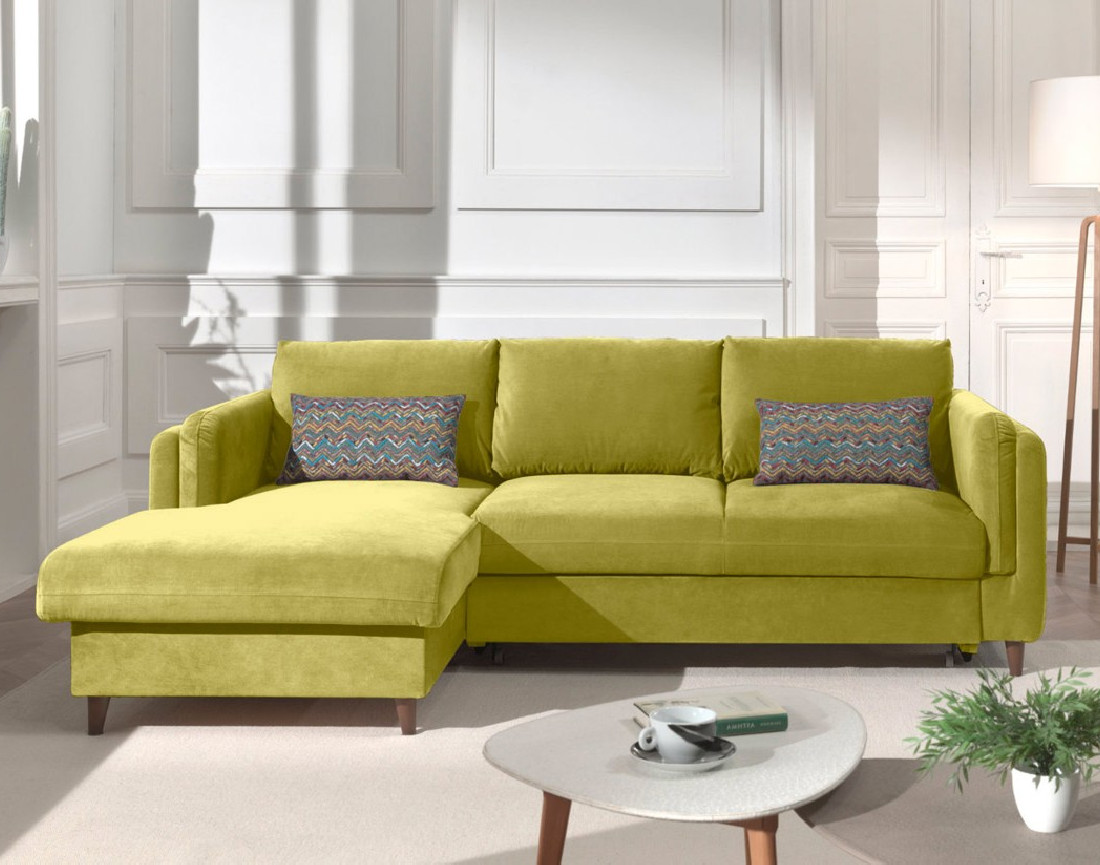 Canapé d'angle gauche convertible avec coffre 4 places en velours Brooke