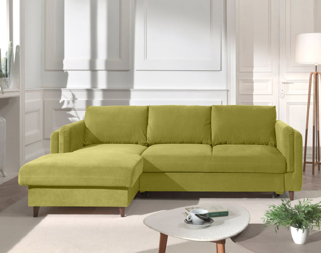 Canapé d'angle gauche convertible avec coffre 4 places en velours Brooke