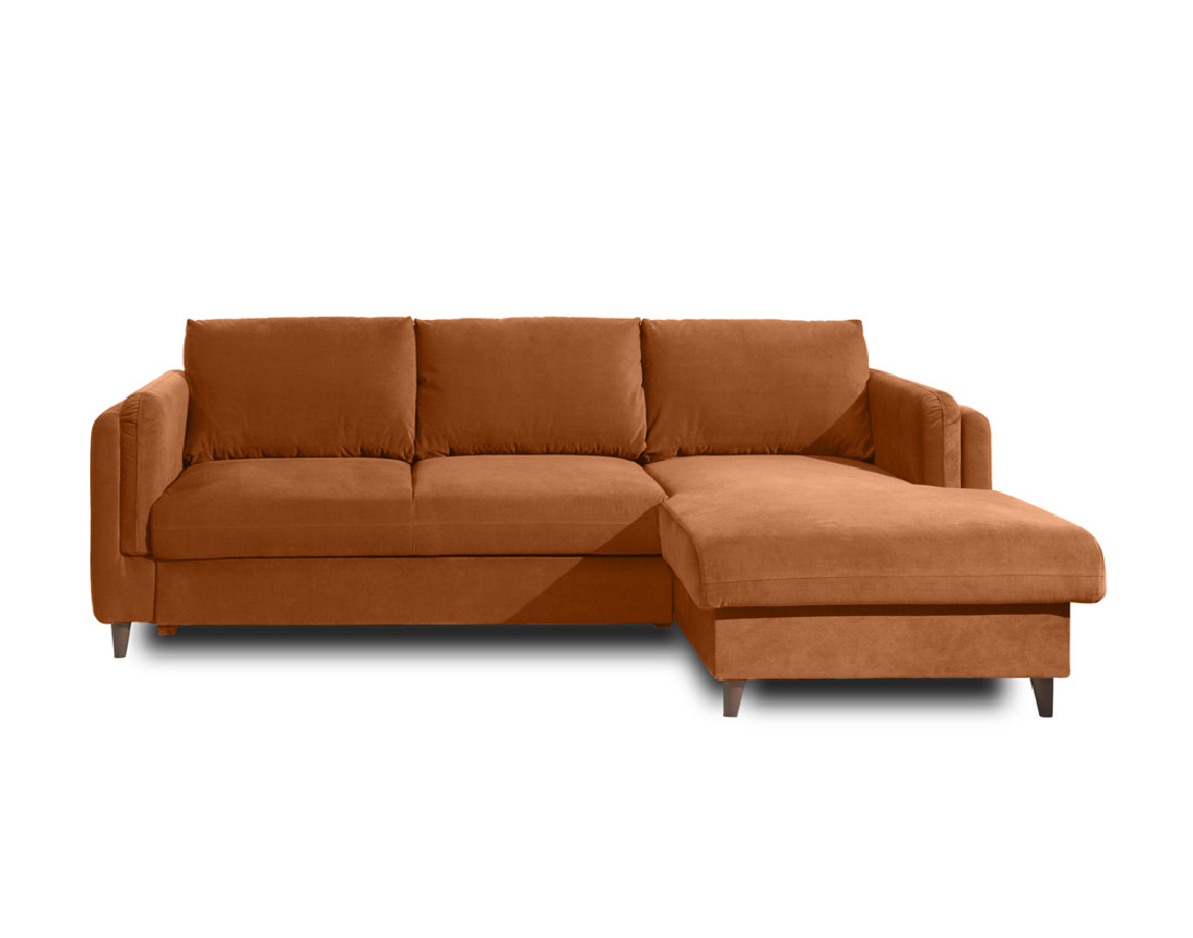 Canapé d'angle droit convertible avec coffre 4 places en velours Brooke