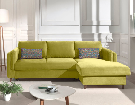 Canapé d'angle droit convertible avec coffre 4 places en velours Brooke