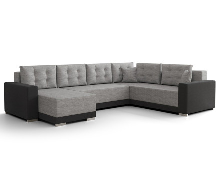 Canapé panoramique d'angle réversible 7 places convertible avec coffre en tissu Roger