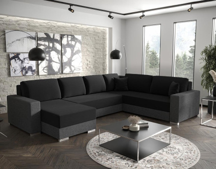 Canapé panoramique d'angle réversible 7 places convertible avec coffre en tissu Epona