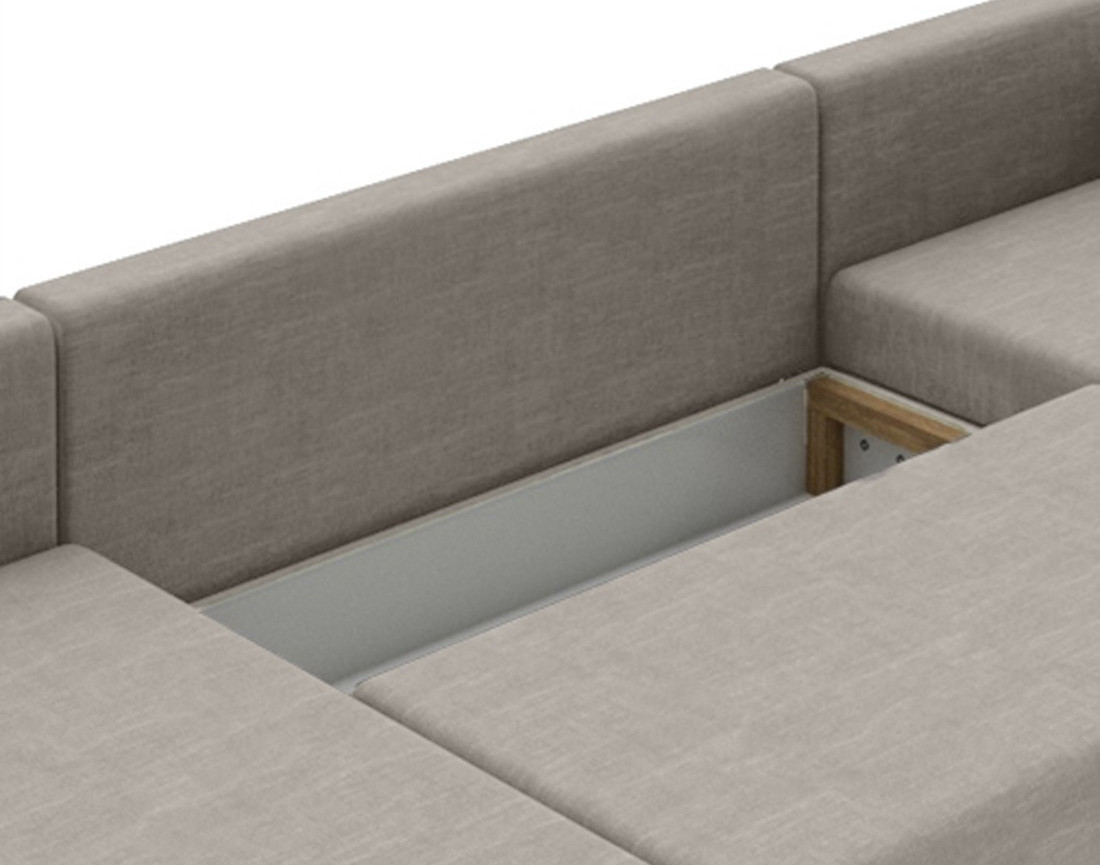 Canapé panoramique d'angle réversible 7 places convertible avec coffre en tissu Epona