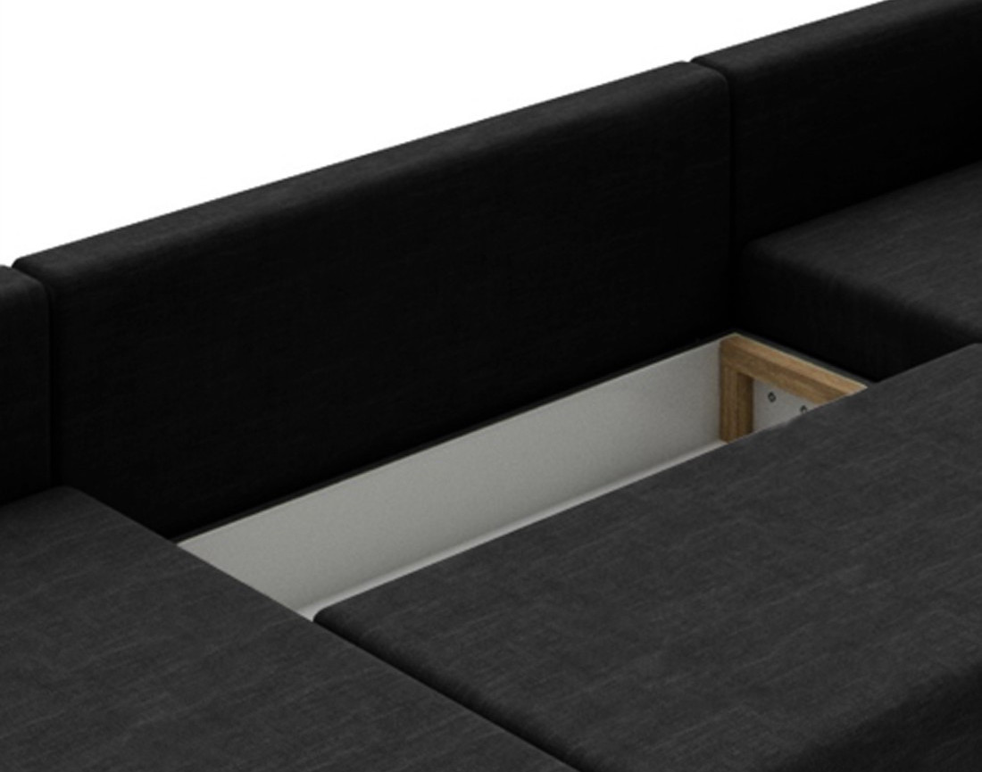 Canapé panoramique d'angle réversible 7 places convertible avec coffre en tissu Epona