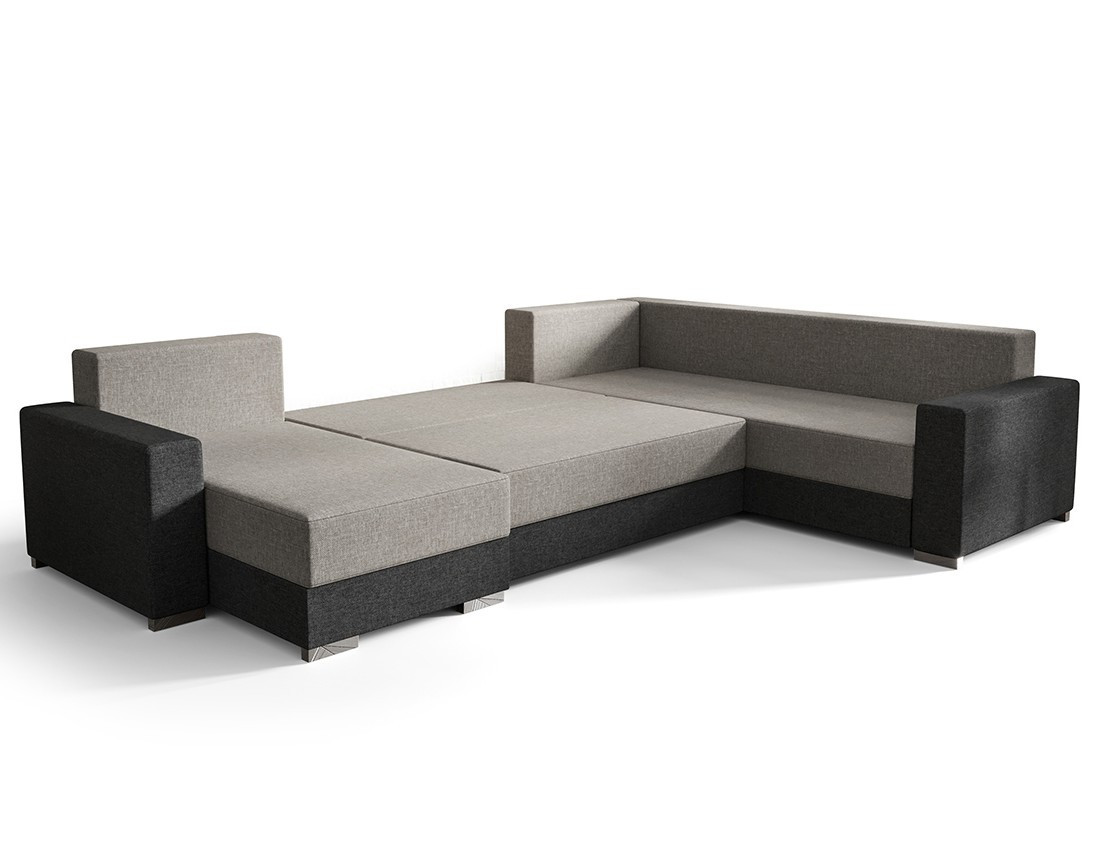 Canapé panoramique d'angle réversible 7 places convertible avec coffre en tissu Epona