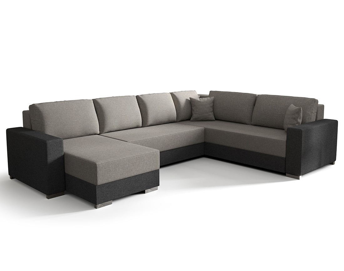 Canapé panoramique d'angle réversible 7 places convertible avec coffre en tissu Epona