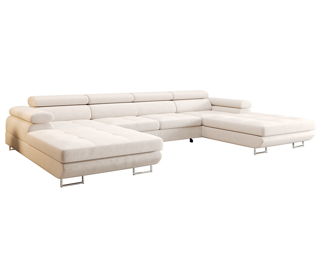 Canapé panoramique en U 7 places convertible avec coffre et têtières réglables en tissu Ayden