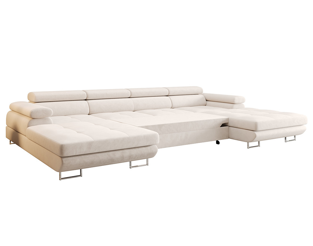 Canapé panoramique en U 7 places convertible avec coffre et têtières réglables en tissu Ayden