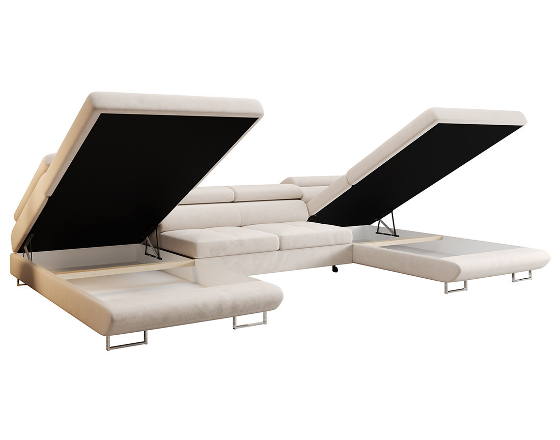Canapé panoramique en U 7 places convertible avec coffre et têtières réglables en tissu Ayden