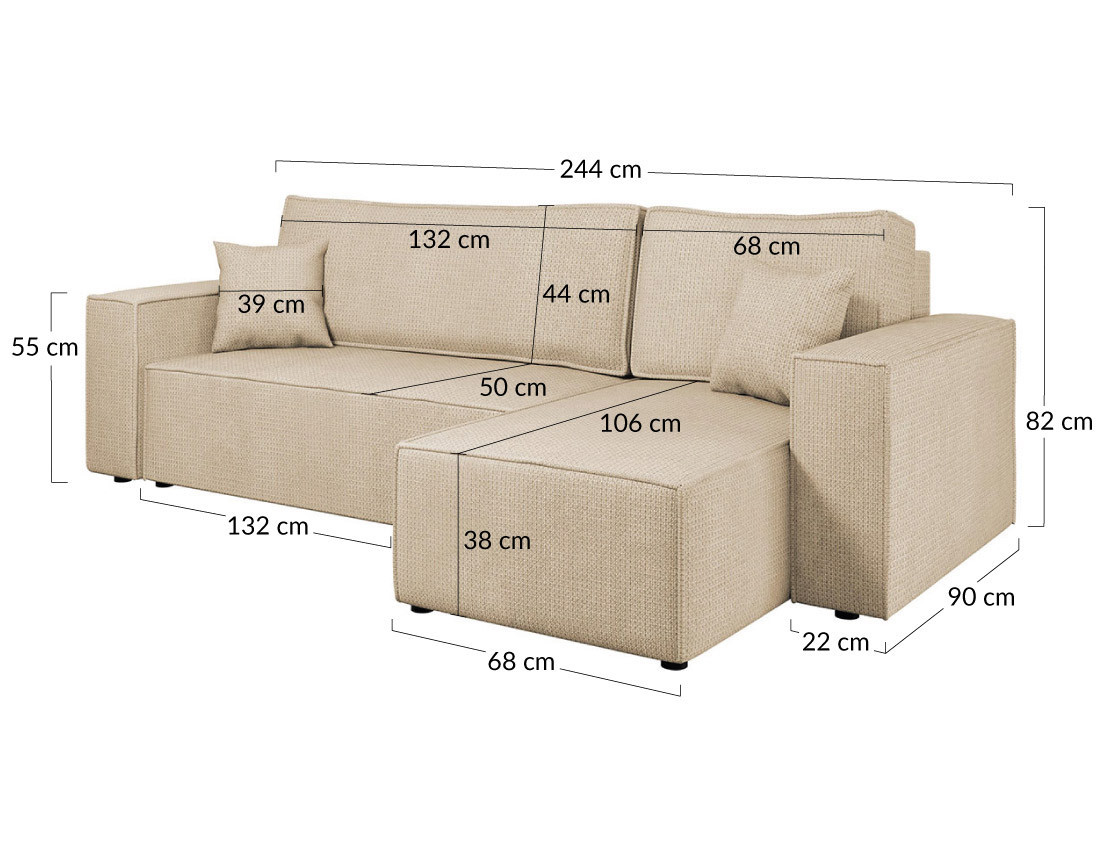 Canapé d'angle réversible 4 places convertible avec coffre en tissu texturé Cezanne