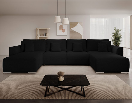 Canapé panoramique en U 7 places convertible avec coffre en tissu texturé Gabriel