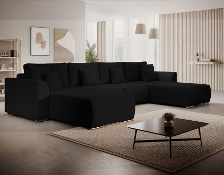 Canapé panoramique en U 7 places convertible avec coffre en tissu texturé Gabriel