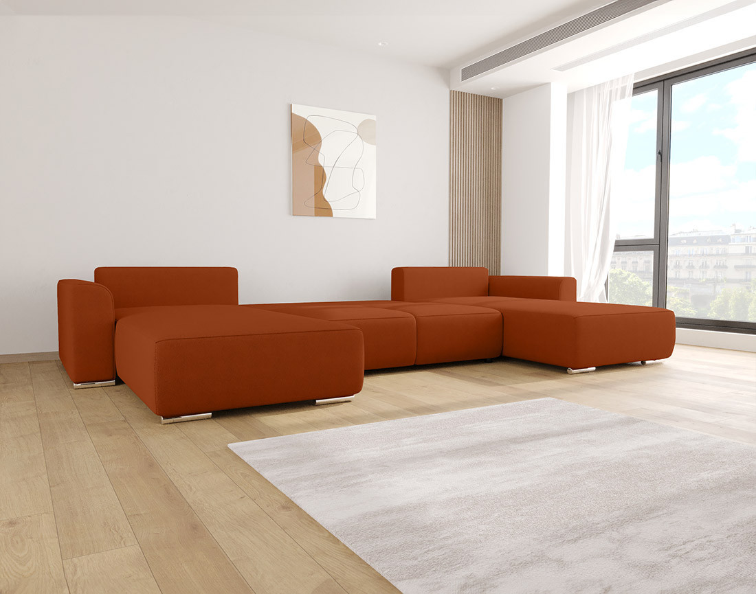 Canapé panoramique en U 7 places convertible avec coffre en tissu texturé Gabriel