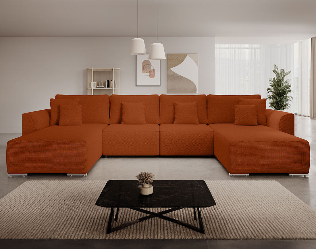Canapé panoramique en U 7 places convertible avec coffre en tissu texturé Gabriel