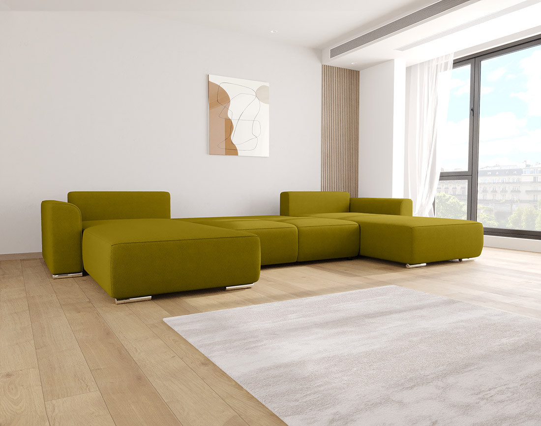 Canapé panoramique en U 7 places convertible avec coffre en tissu texturé Gabriel