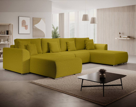 Canapé panoramique en U 7 places convertible avec coffre en tissu texturé Gabriel