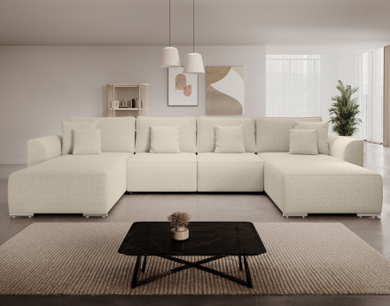 Canapé panoramique en U 7 places convertible avec coffre en tissu texturé Gabriel