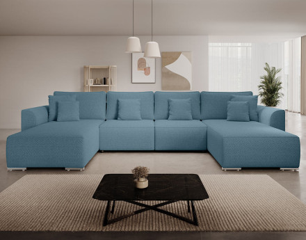 Canapé panoramique en U 7 places convertible avec coffre en tissu texturé Gabriel