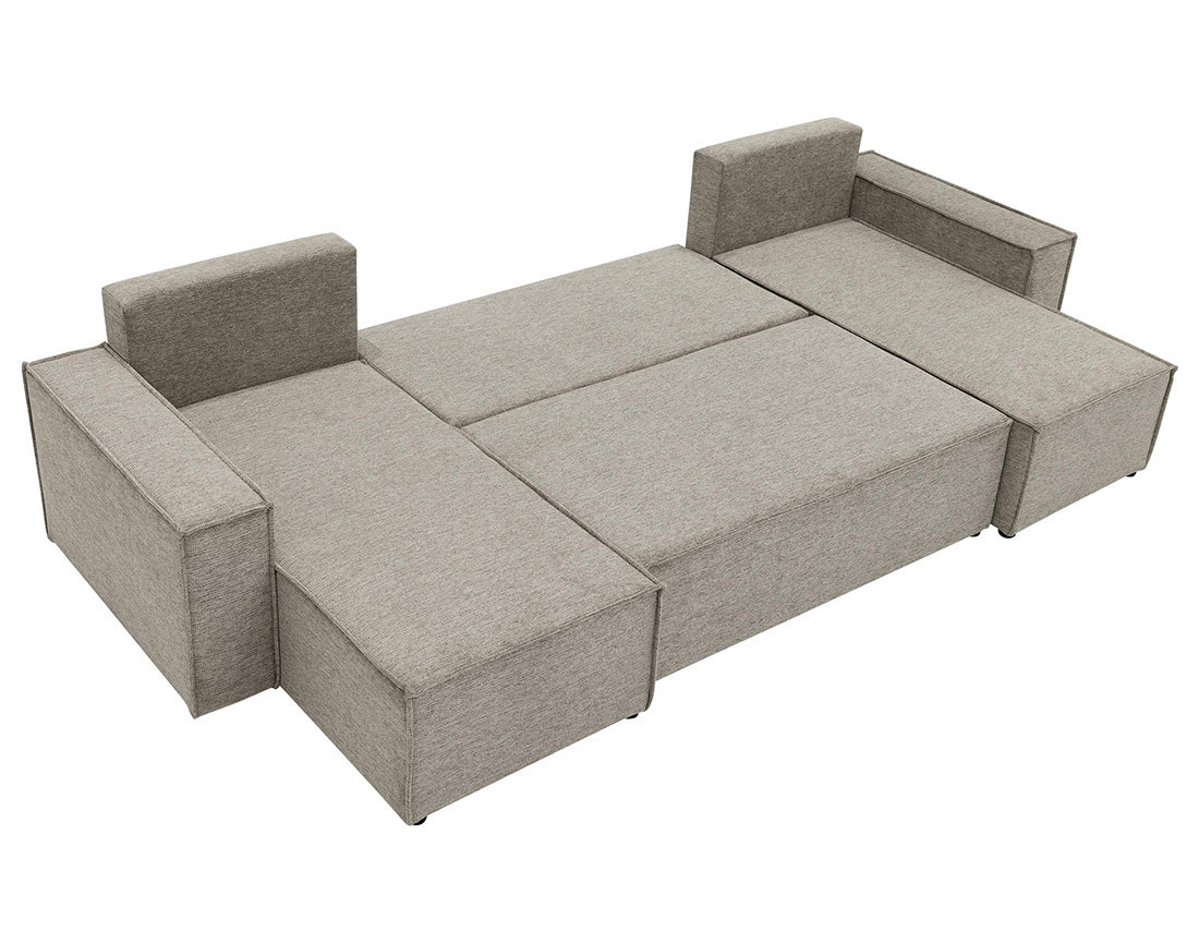 Canapé panoramique en U 7 places convertible avec coffre en tissu texturé Cezanne