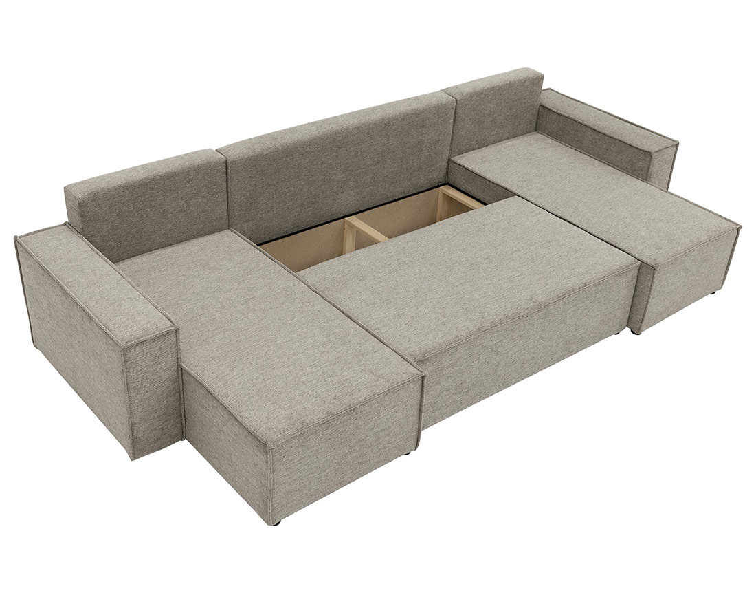 Canapé panoramique en U 7 places convertible avec coffre en tissu texturé Cezanne