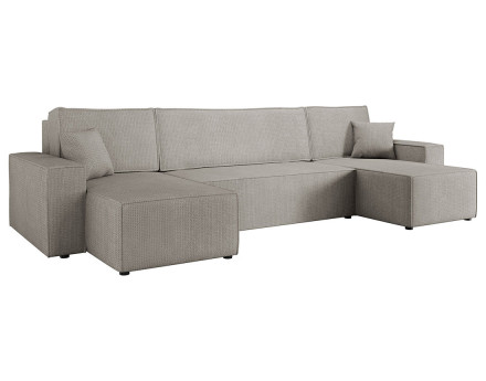 Canapé panoramique en U 7 places convertible avec coffre en tissu texturé Cezanne