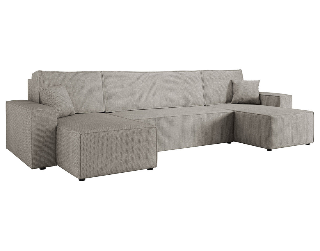 Canapé panoramique en U 7 places convertible avec coffre en tissu texturé Cezanne