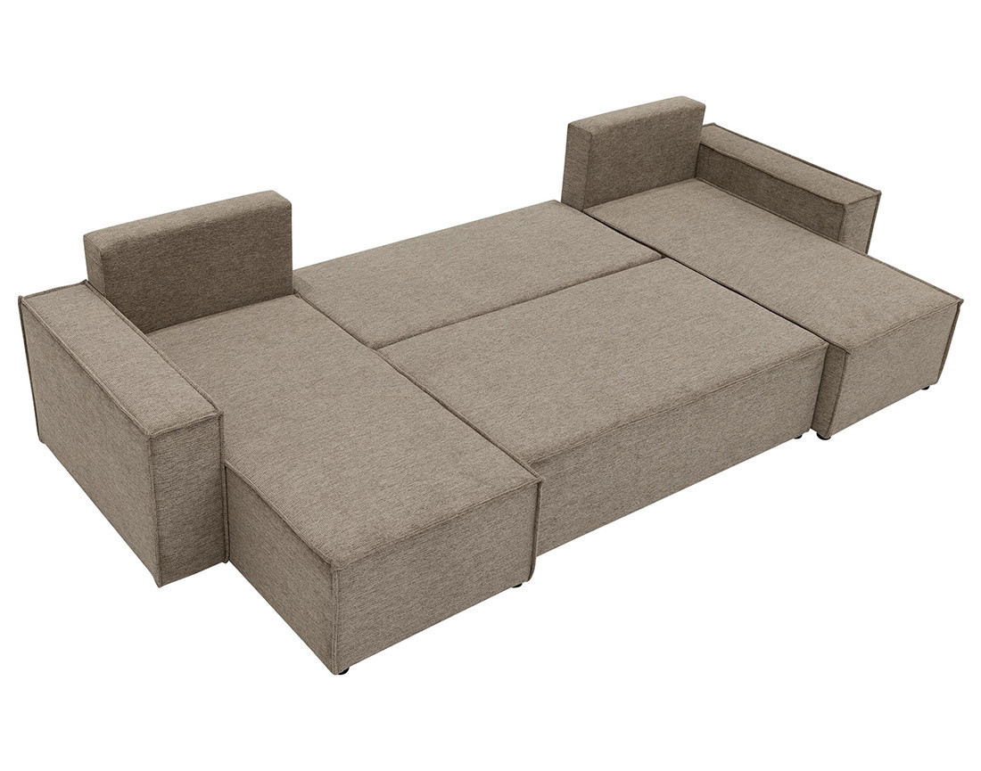 Canapé panoramique en U 7 places convertible avec coffre en tissu texturé Cezanne