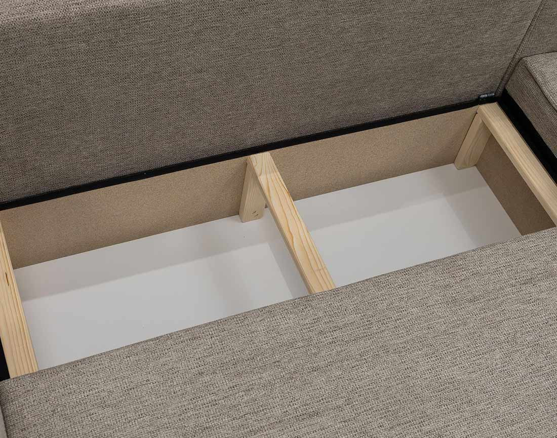 Canapé panoramique en U 7 places convertible avec coffre en tissu texturé Cezanne