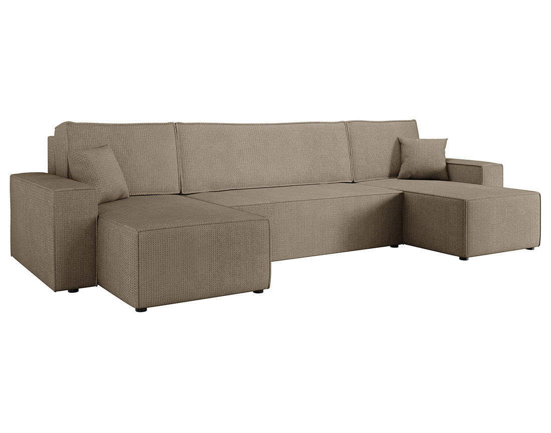 Canapé panoramique en U 7 places convertible avec coffre en tissu texturé Cezanne