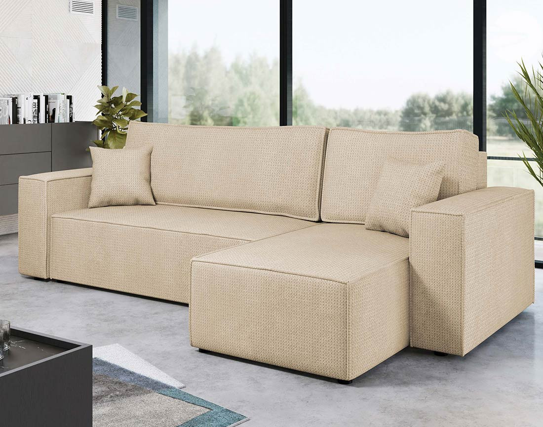 Canapé d'angle réversible 4 places convertible avec coffre en tissu texturé Cezanne