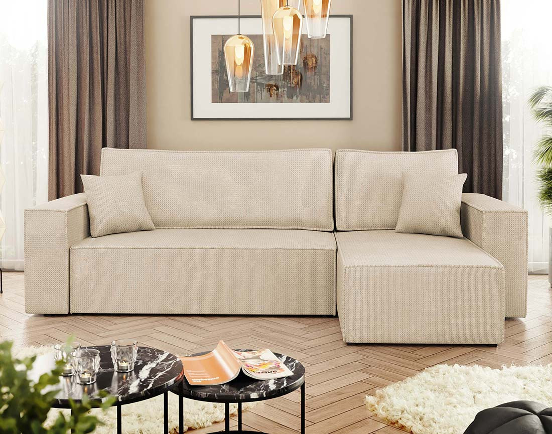 Canapé d'angle réversible 4 places convertible avec coffre en tissu texturé Cezanne