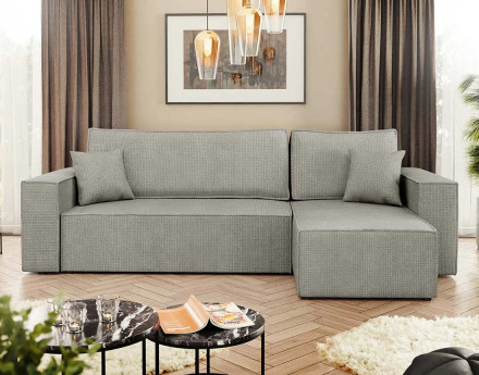 Canapé d'angle réversible 4 places convertible avec coffre en tissu texturé Cezanne