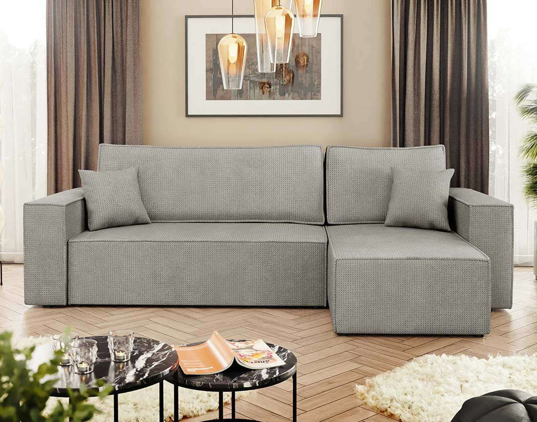 Canapé d'angle réversible 4 places convertible avec coffre en tissu texturé Cezanne