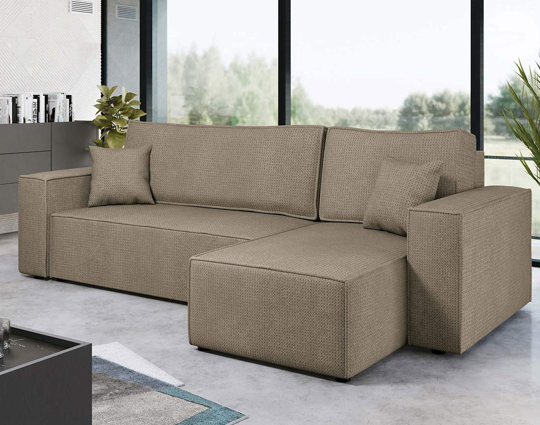 Canapé d'angle réversible 4 places convertible avec coffre en tissu texturé Cezanne