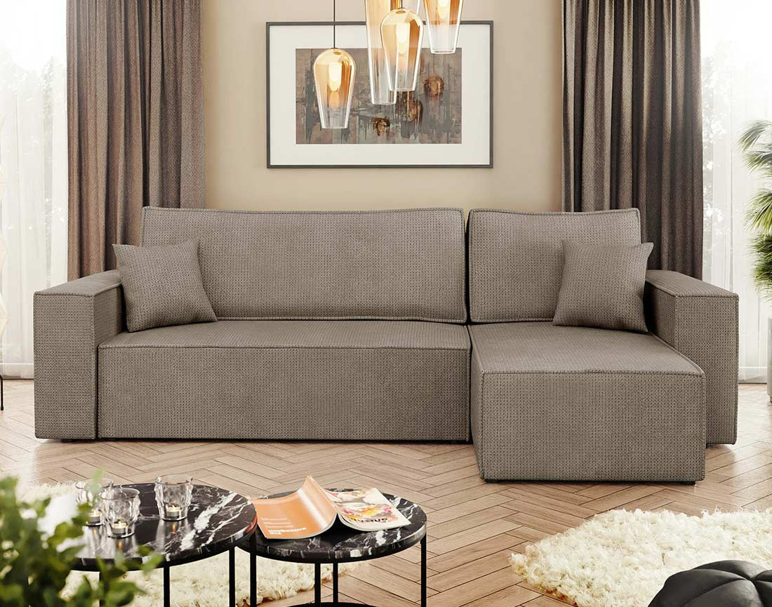 Canapé d'angle réversible 4 places convertible avec coffre en tissu texturé Cezanne