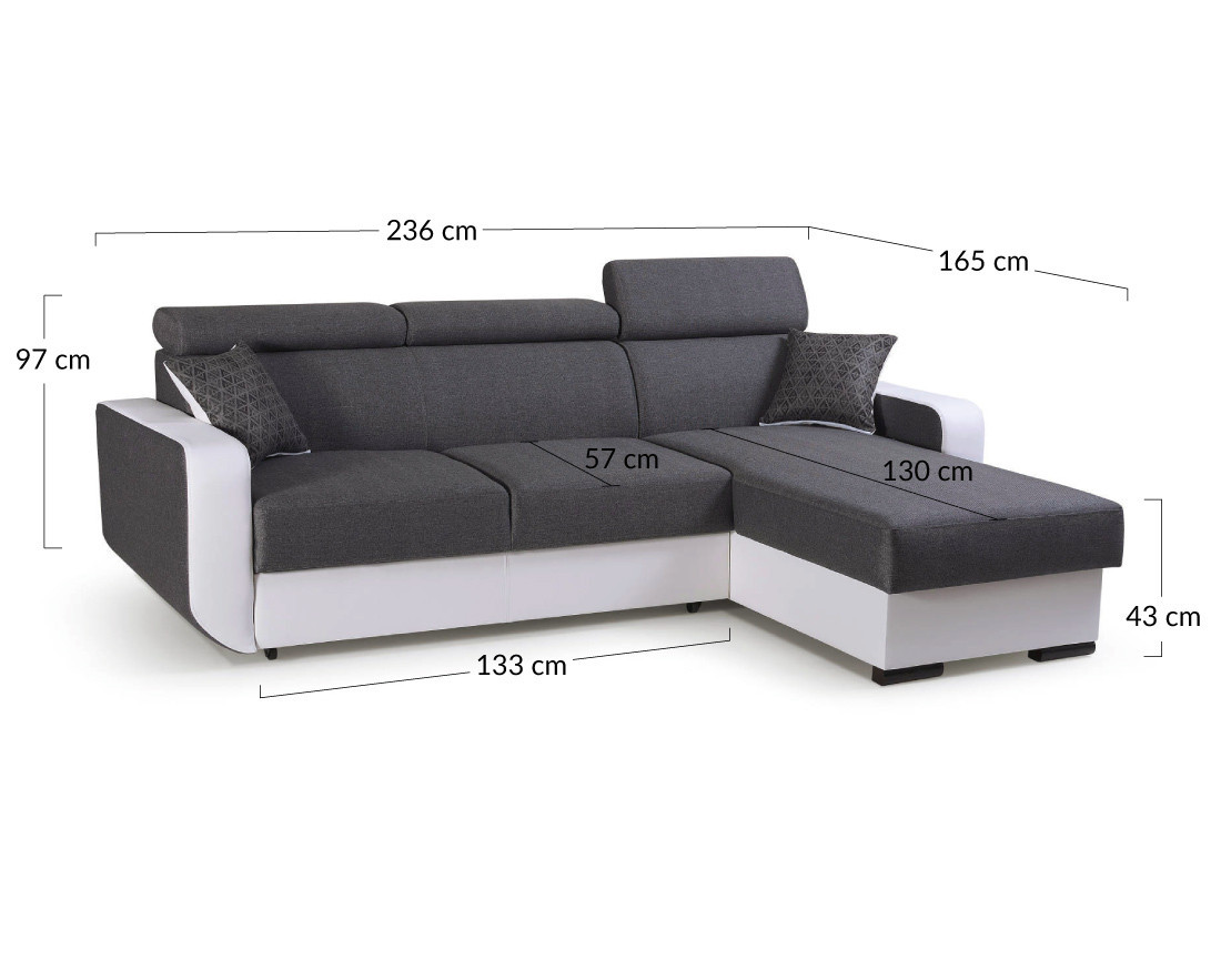 Canapé d'angle réversible 4 places convertible avec têtieres et coffre Dustin