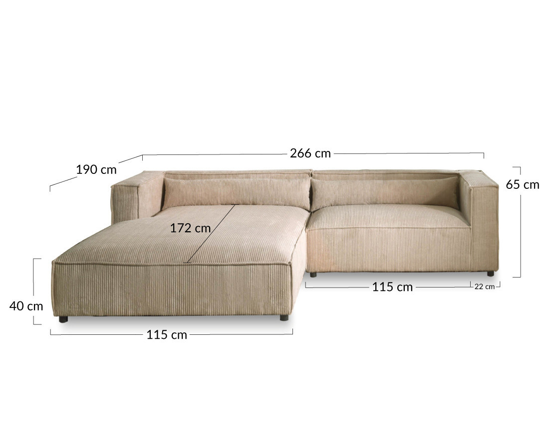 Ela - canapé d'angle gauche 4 places - en velours côtelé - style contemporain