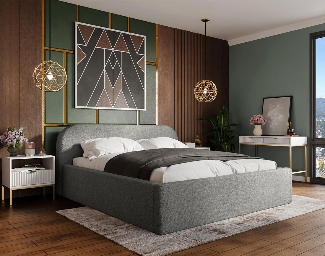 Lit coffre 180x200 cm en tissu bouclette Orane