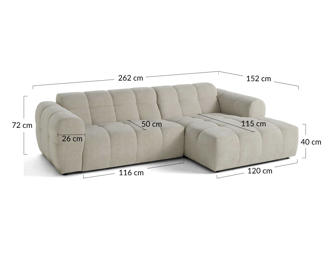 Canapé d'angle droit 4 places en tissu texturé Ray