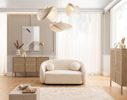 Canapé droit 2 places en tissu bouclette Flore