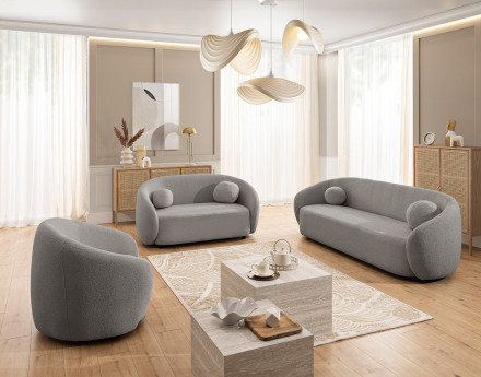 Canapé droit 2 places en tissu bouclette Flore