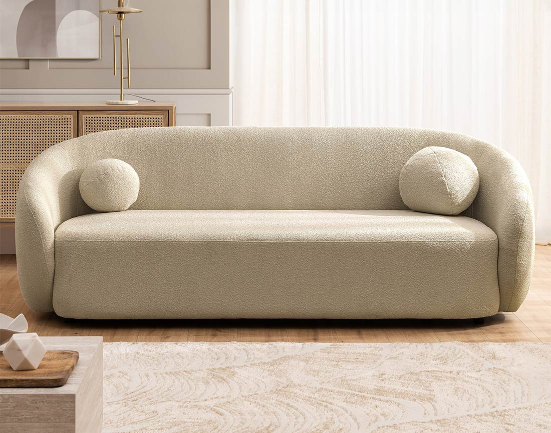 Canapé droit 3 places en tissu bouclette Flore