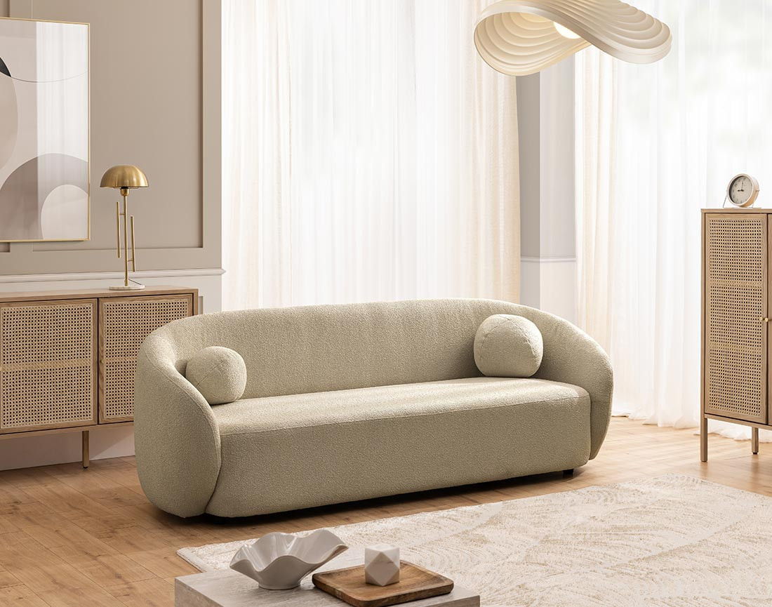 Canapé droit 3 places en tissu bouclette Flore